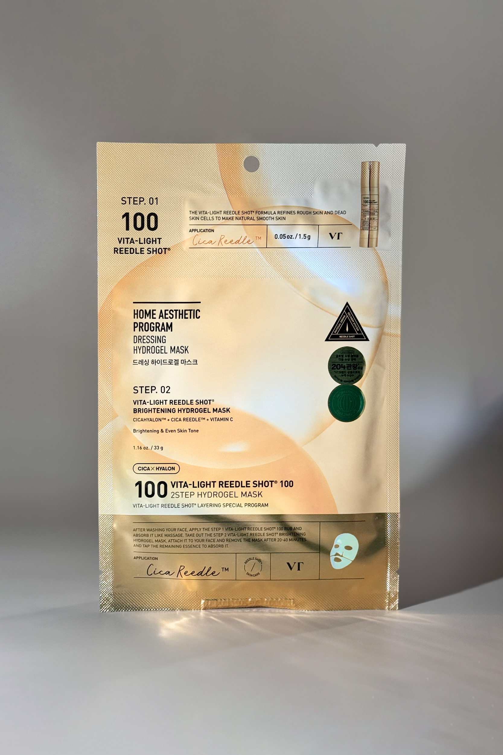 

Двухэтапная маска для лица с витамином С и микроиглами VT Vita-Light Reedle Shot® 100 2step Hydrogel Mask 1.5g + 33g